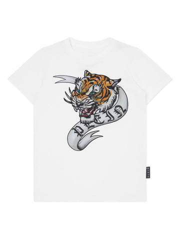 Philipp Plein T-shirt con stampa Tiger in strass