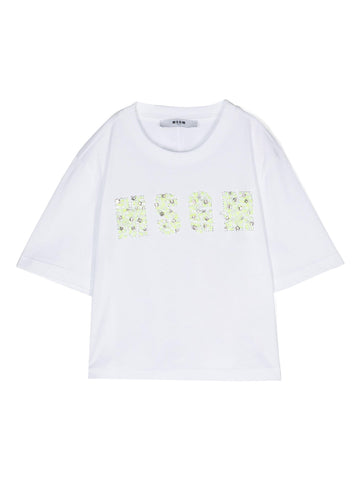 MSGM T-shirt con logo in strass