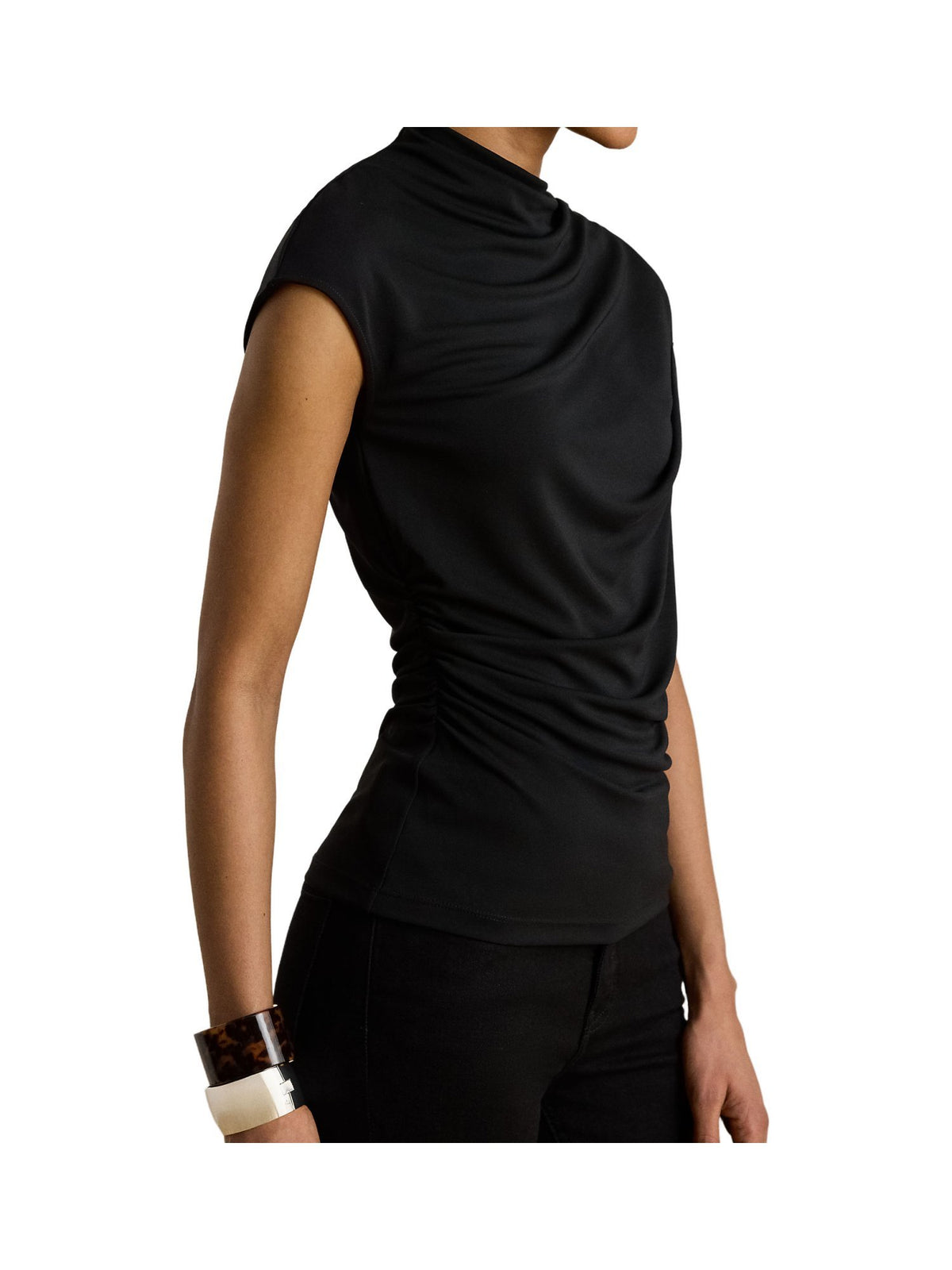 Top a collo alto in jersey elasticizzato arricciato