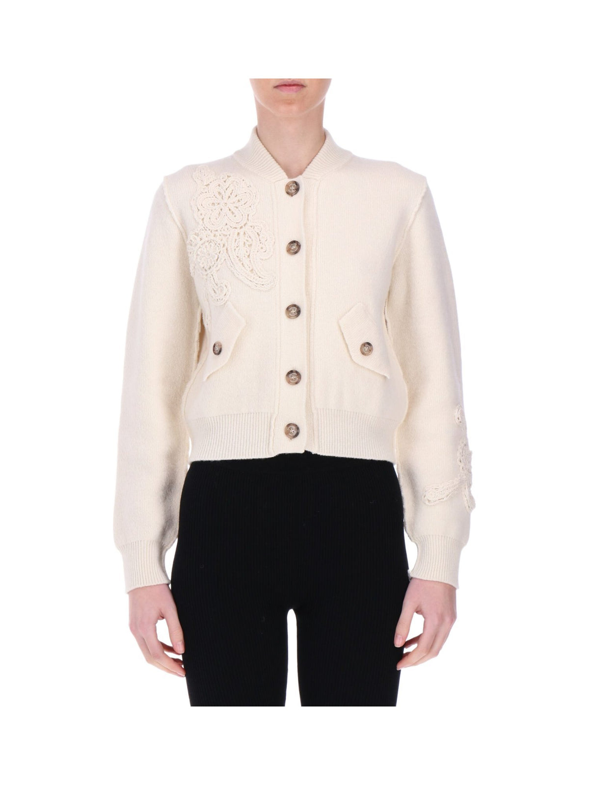 Bomber Corto in Maglia con Ricami Macramè