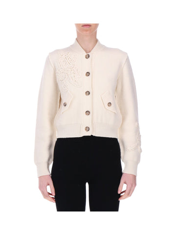 Bomber Corto in Maglia con Ricami Macramè