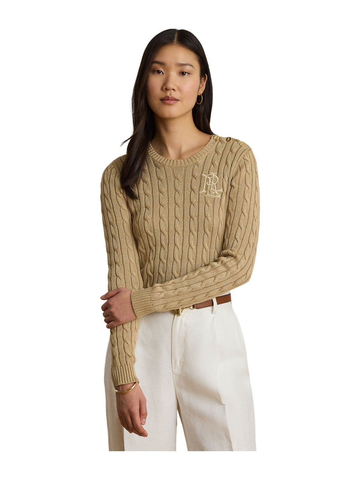 Maglione a trecce con rivestimento a bottoni