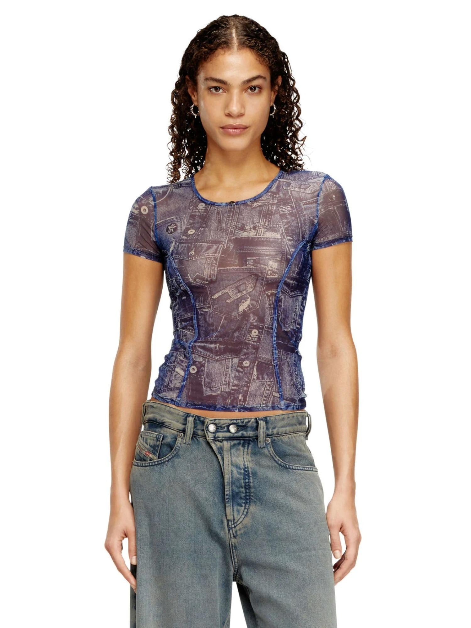 Diesel T-shirt con stampa denim Kasia-Dnm