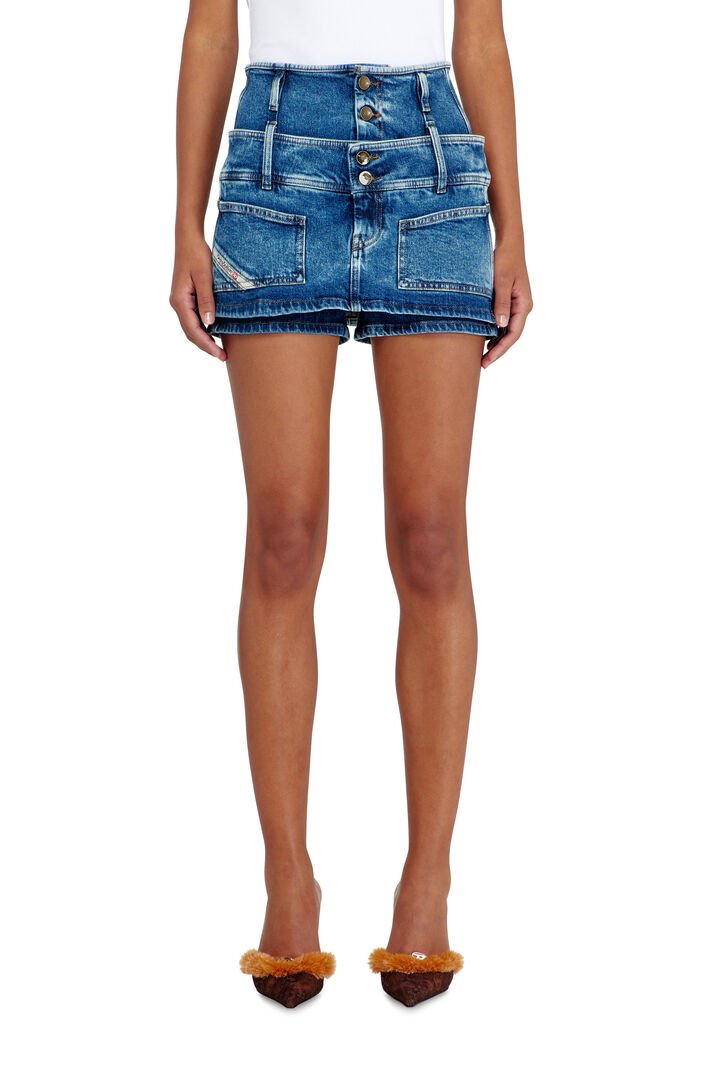 Minigonna pantaloncino in denim con doppia cintura
