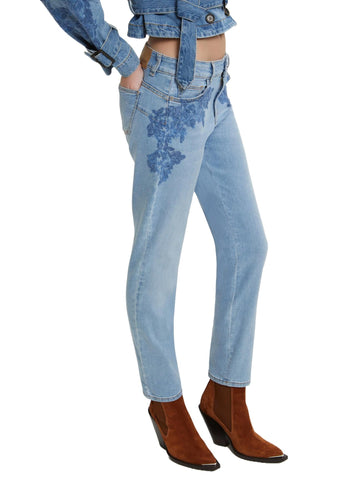 Ermanno Firenze Jeans slim con ricamo in pizzo