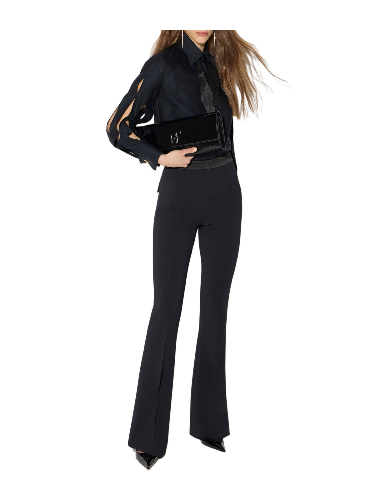 Pantaloni in doppio crêpe stretch e raso