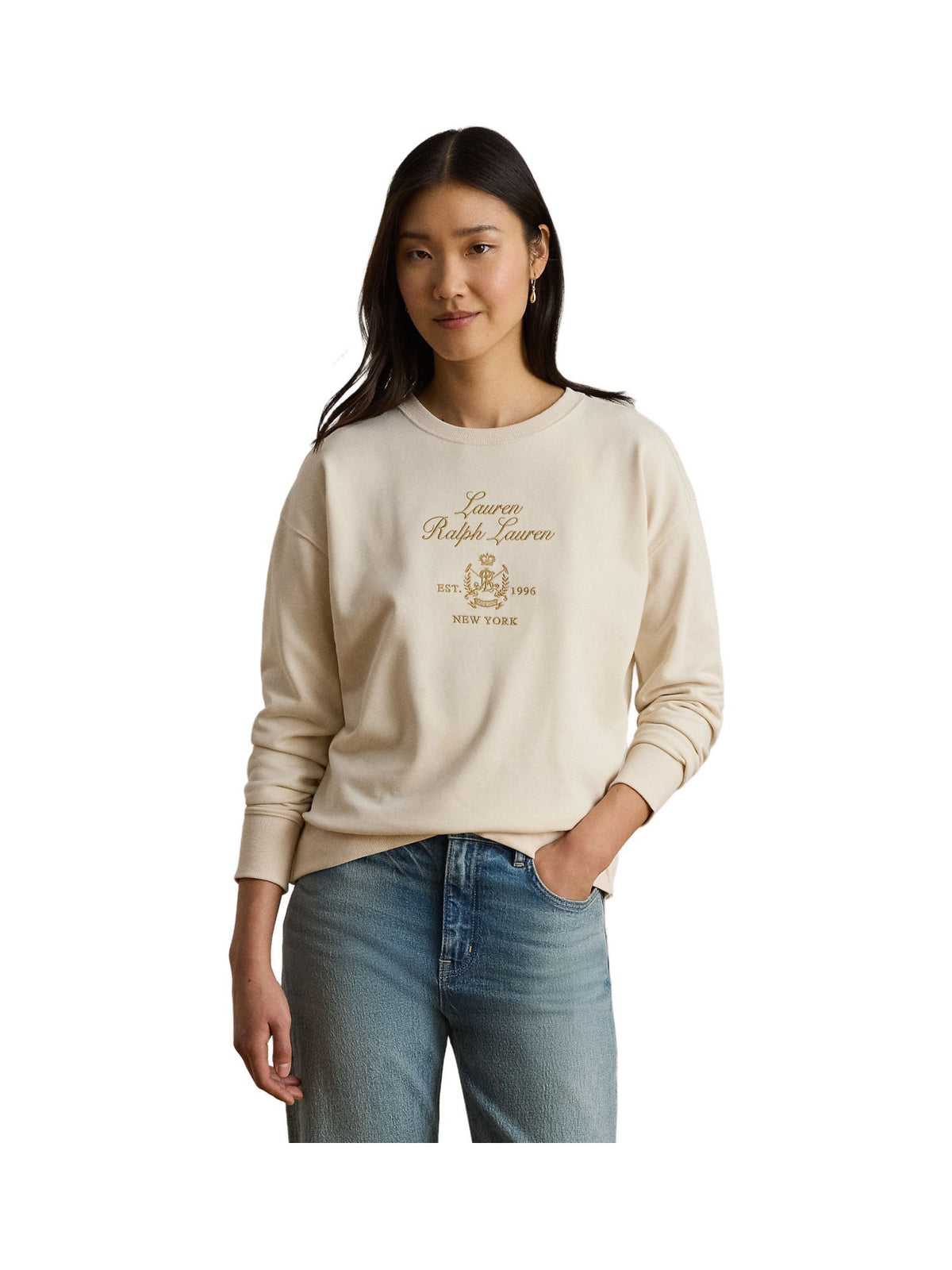 Maglione in spugna francese con stemma ricamato