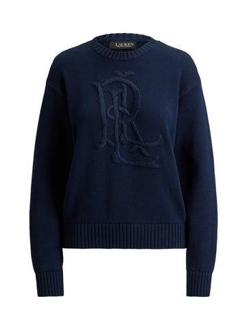 Maglione in cotone pettinato con logo ricamato