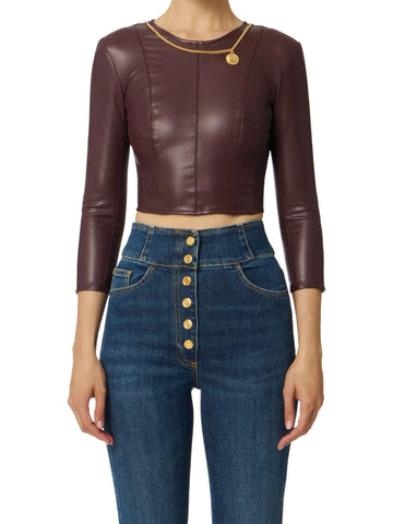 Elisabetta Franchi Maglia in ecopelle con collana