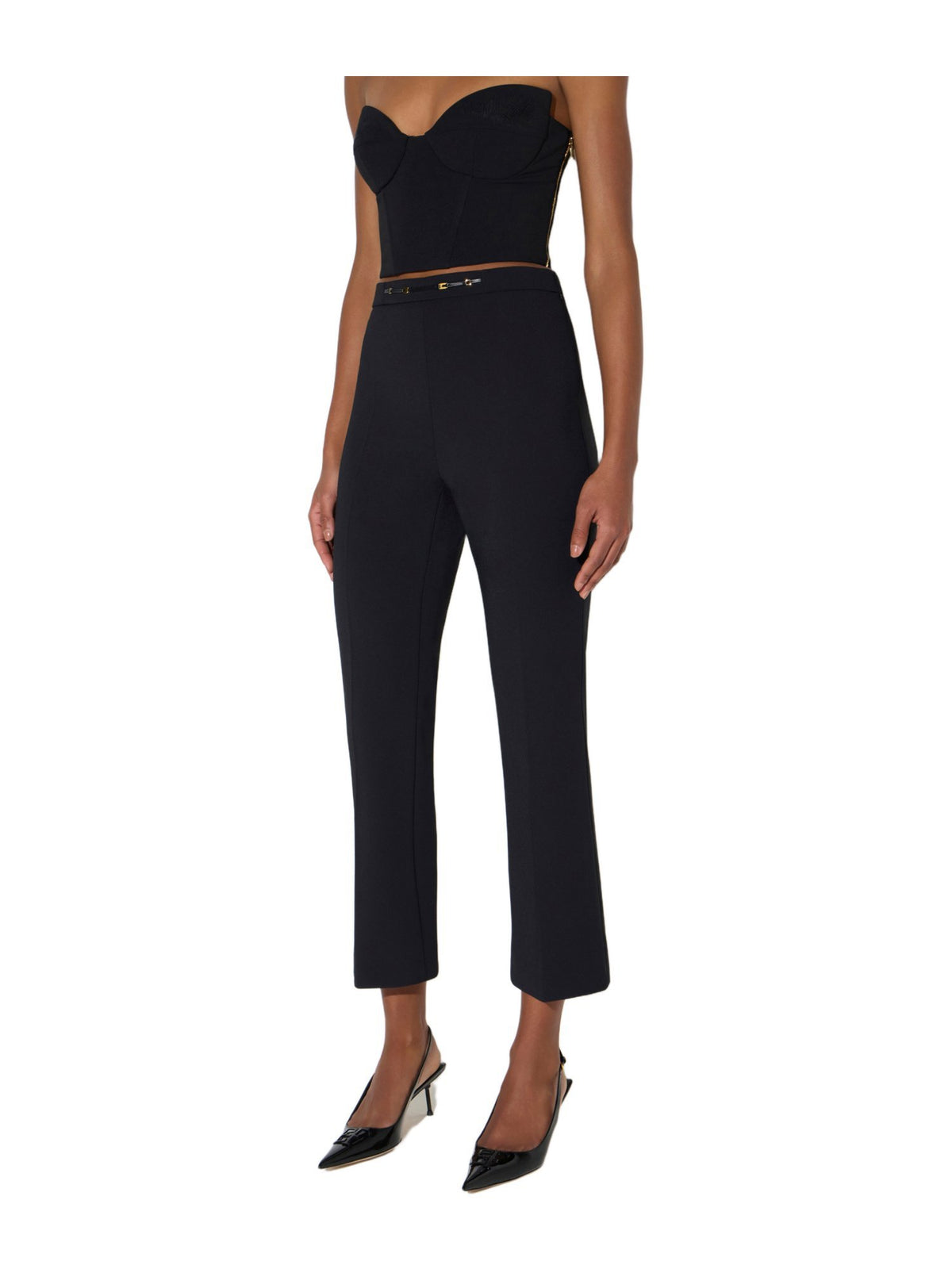 Pantaloni in doppio crêpe stretch con dettaglio gioiello