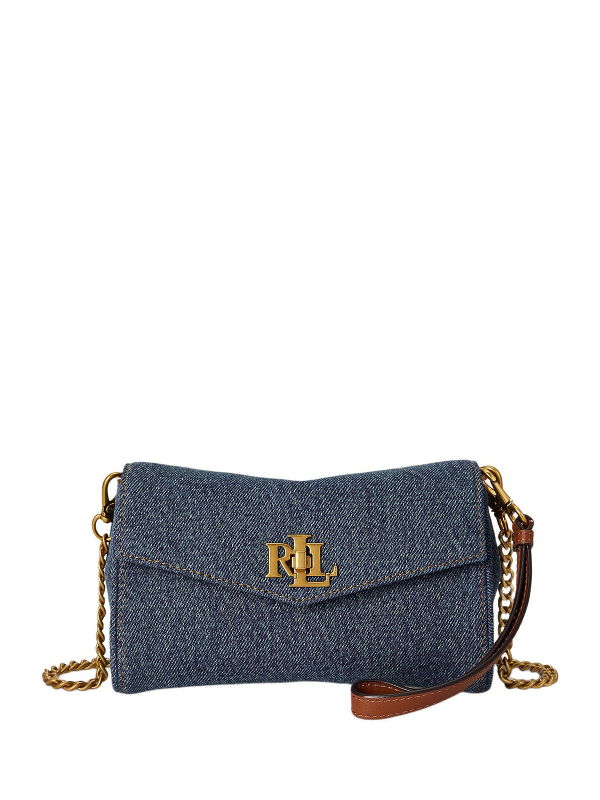 Borsa a tracolla da polso in denim con chiusura a girello