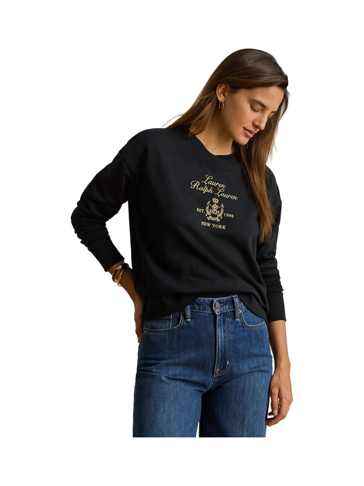 Maglione in spugna francese con stemma ricamato