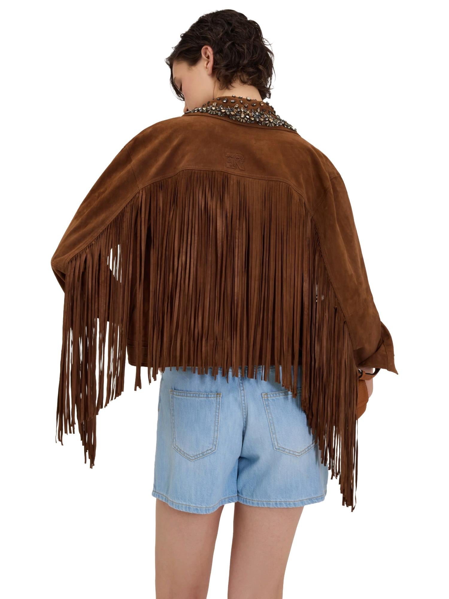 Ermanno Firenze Giubbino in suede con cristalli e frange