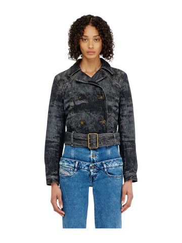 Giacca cropped in denim con cintura