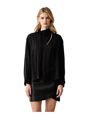 Blusa in raso con scollo a v e laccio