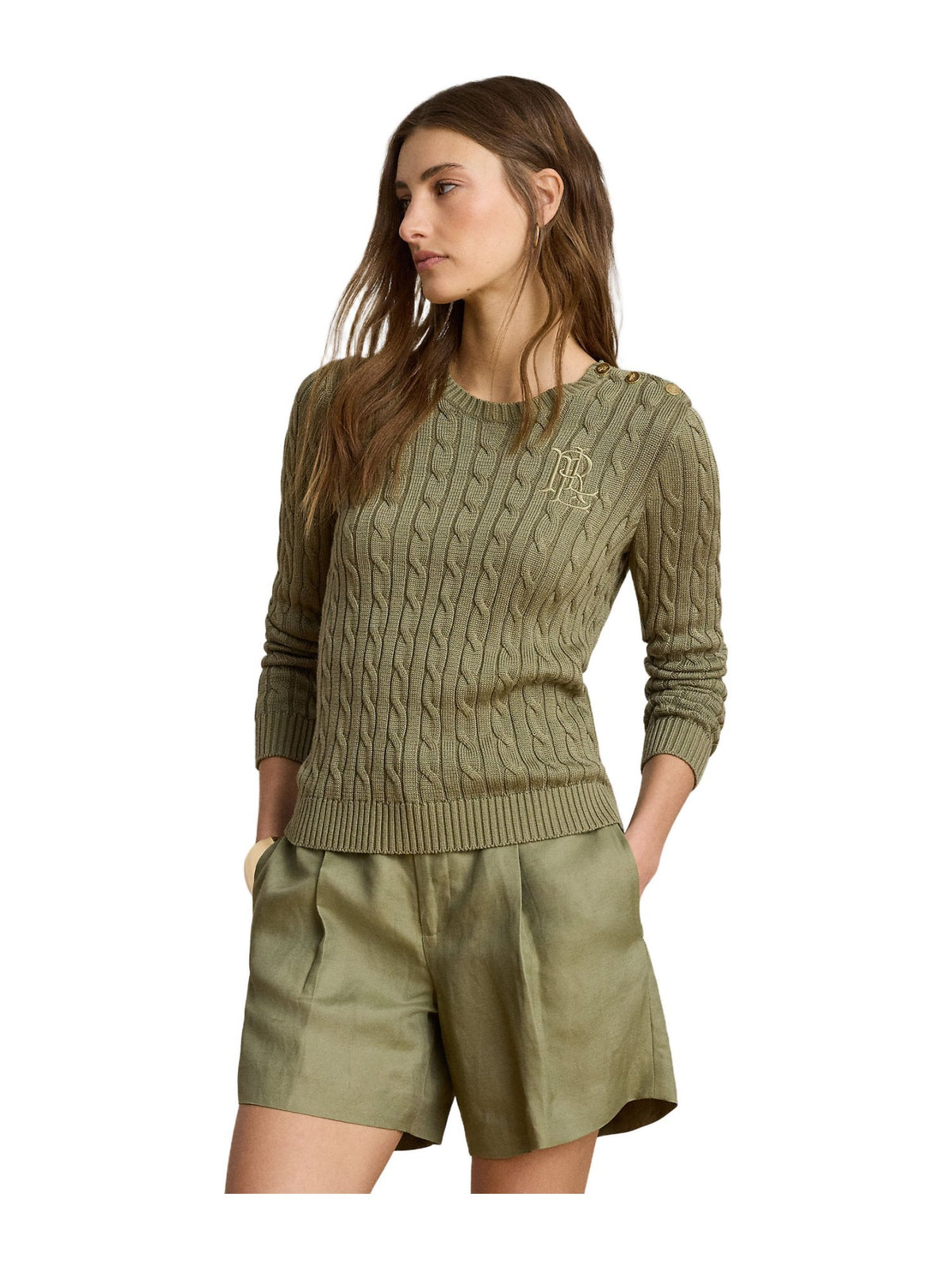 Maglione a trecce con rivestimento a bottoni