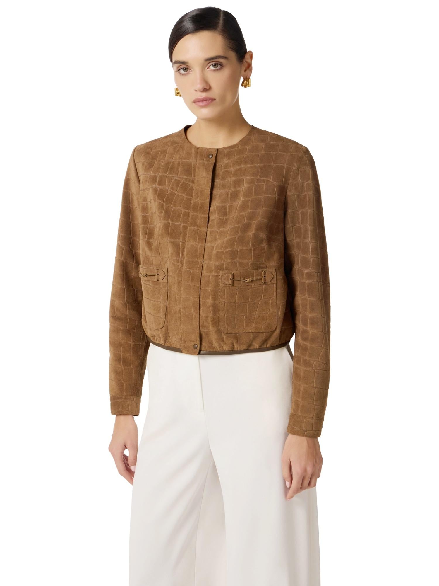 Elisabetta Franchi Giubbino in suede con stampa alligatore