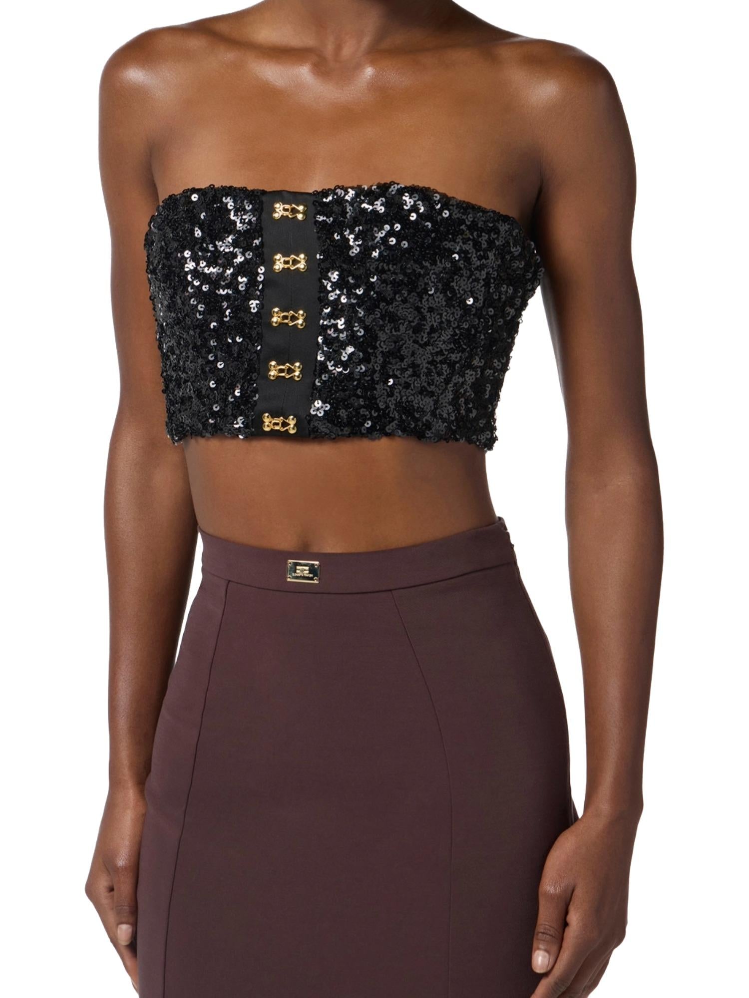 Elisabetta Franchi Top in paillettes con ganci gioiello