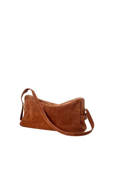 Borsa a Spalla Marrone Effetto Suede con Tracolla