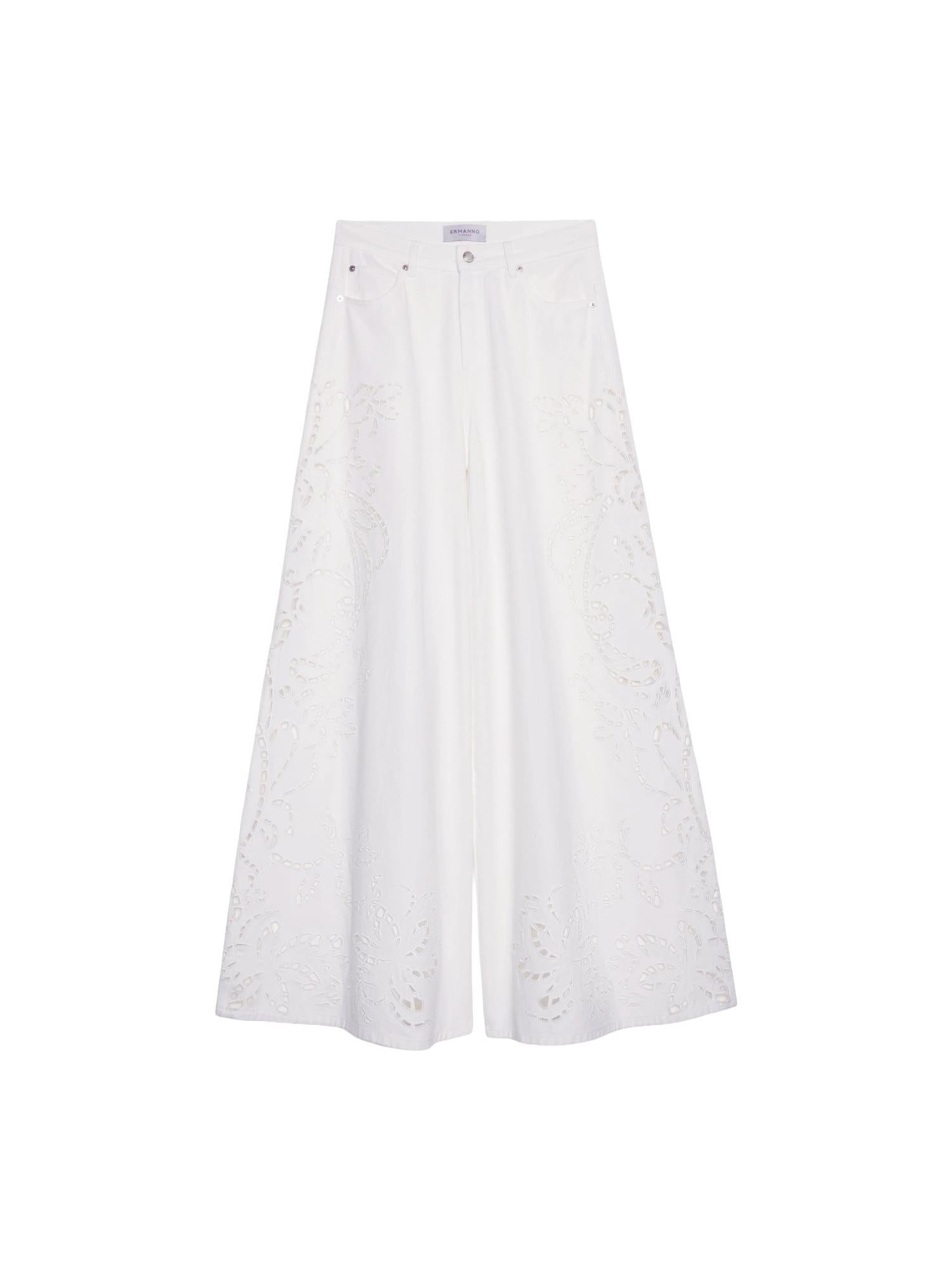Ermanno Firenze Pantalone ampio con ricami San Gallo