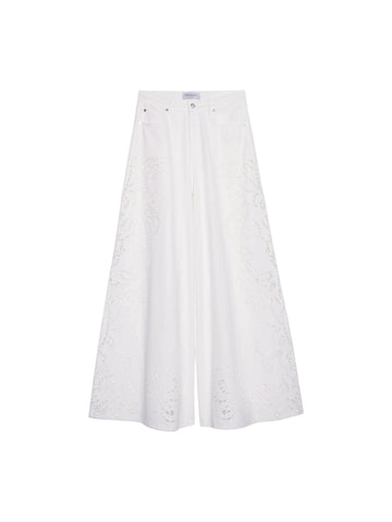 Ermanno Firenze Pantalone ampio con ricami San Gallo