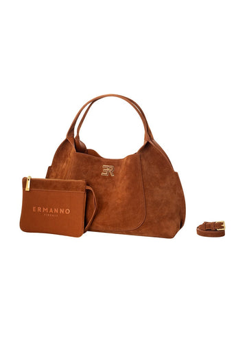 Borsa a Mano con Tracolla in Suede Logo in Metallo