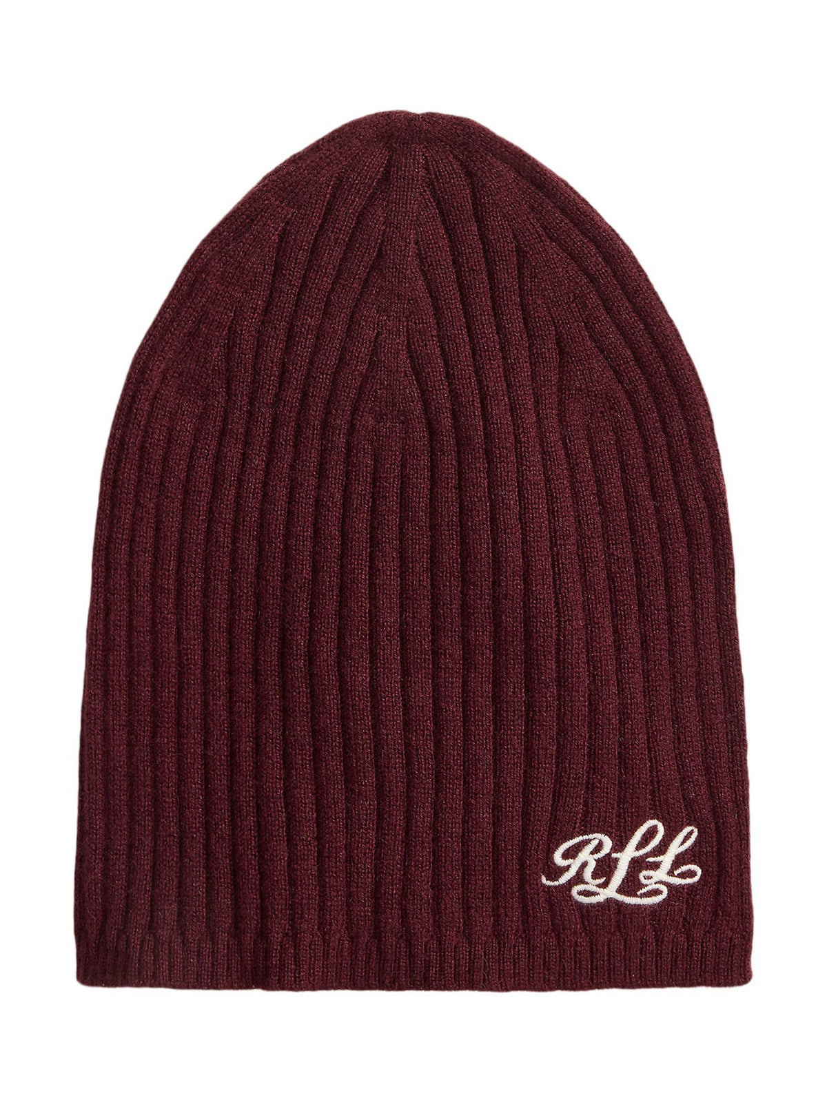 Berretto in cashmere a coste con logo ricamato