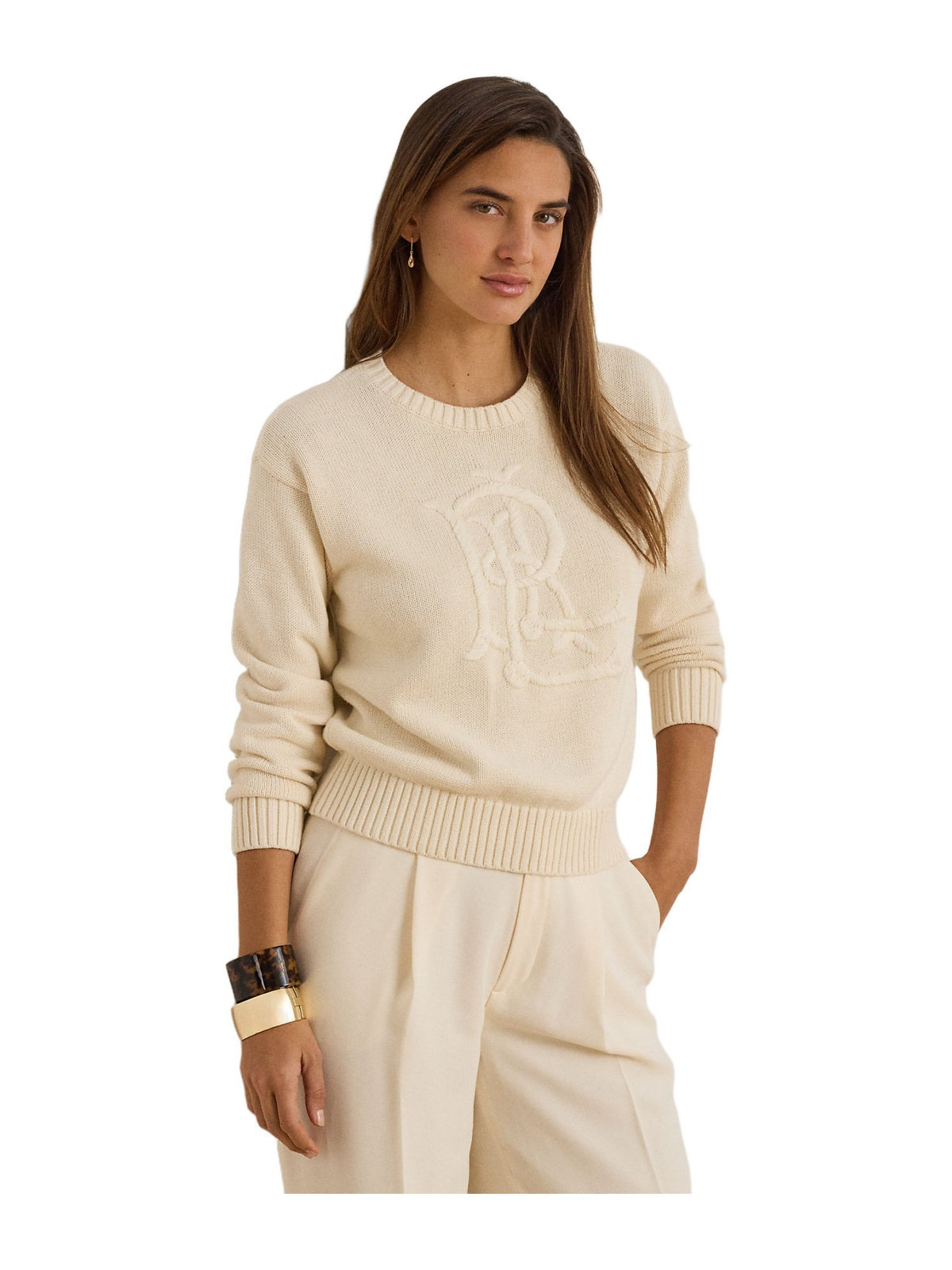 Maglione in cotone pettinato con logo ricamato
