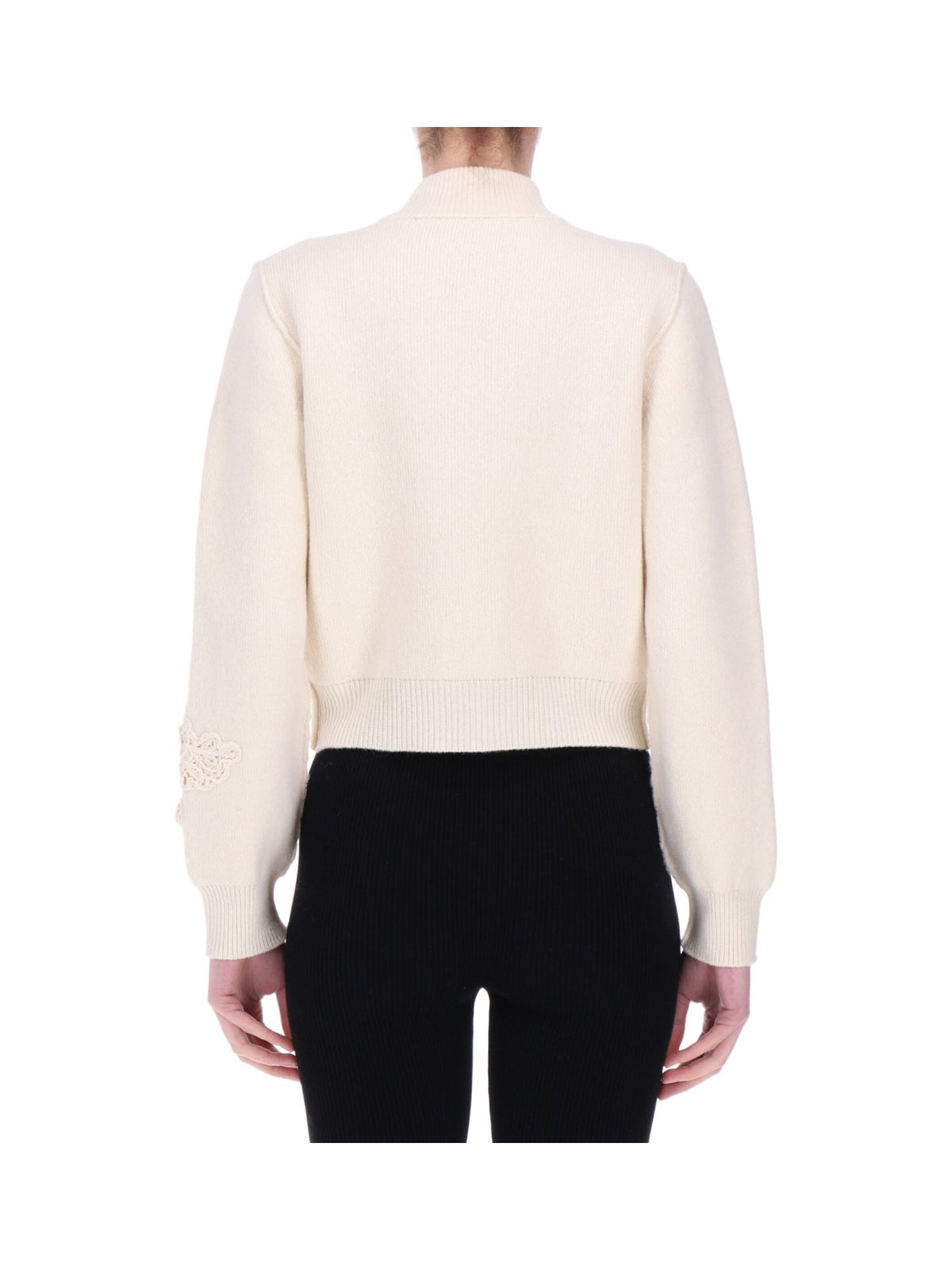 Bomber Corto in Maglia con Ricami Macramè