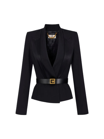 Elisabetta Franchi Giacca con cintura e revers in raso