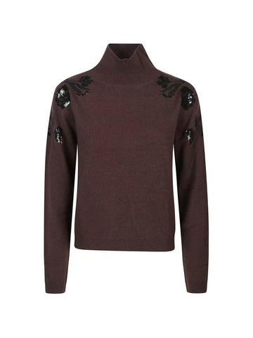 Ermanno Firenze Maglia a dolcevita con ricami floreali