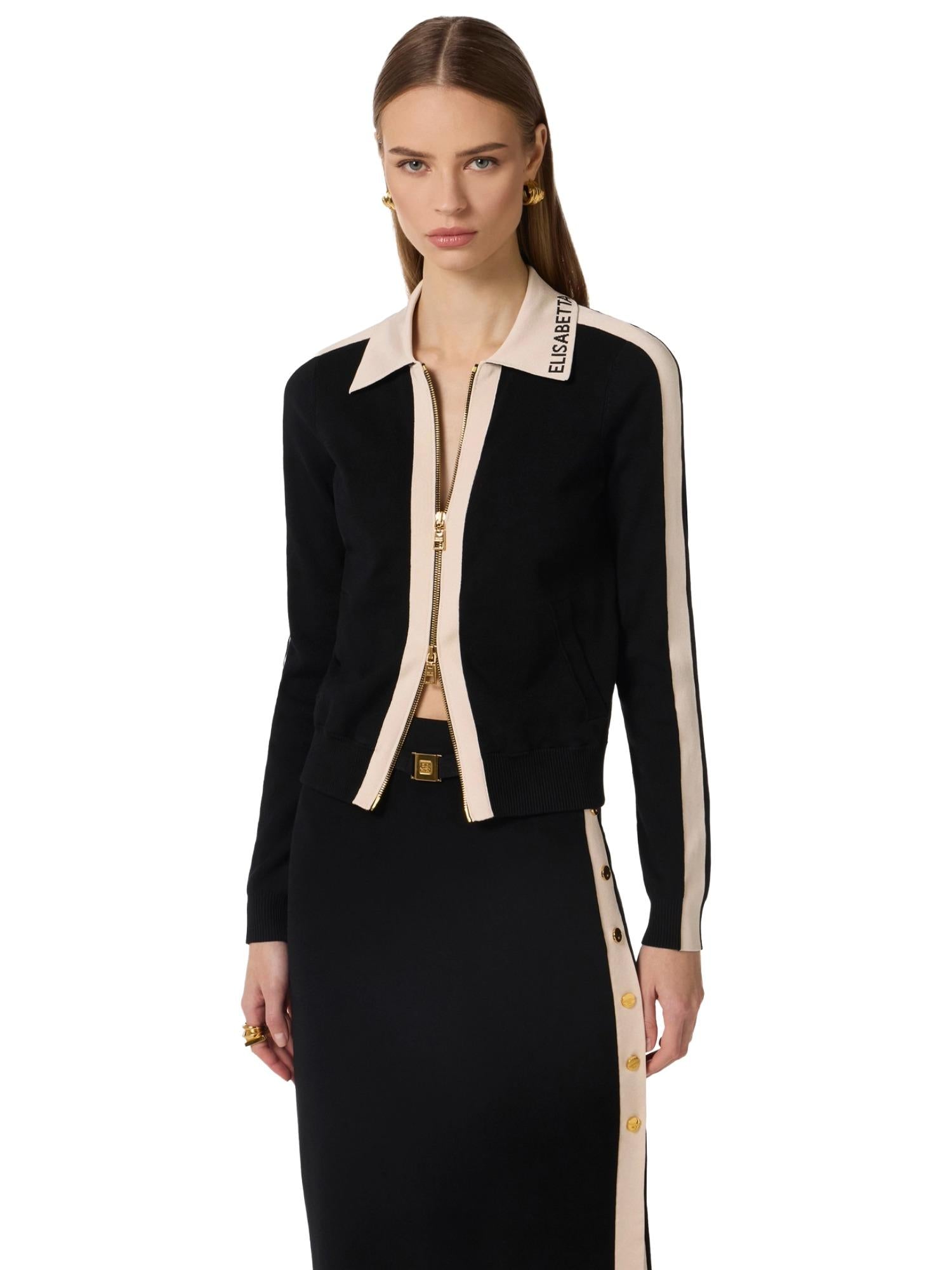 Elisabetta Franchi Giacca in maglia con bande a contrasto