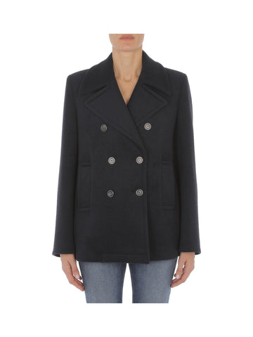 Peacoat Doppiopetto in Velour Misto Lana