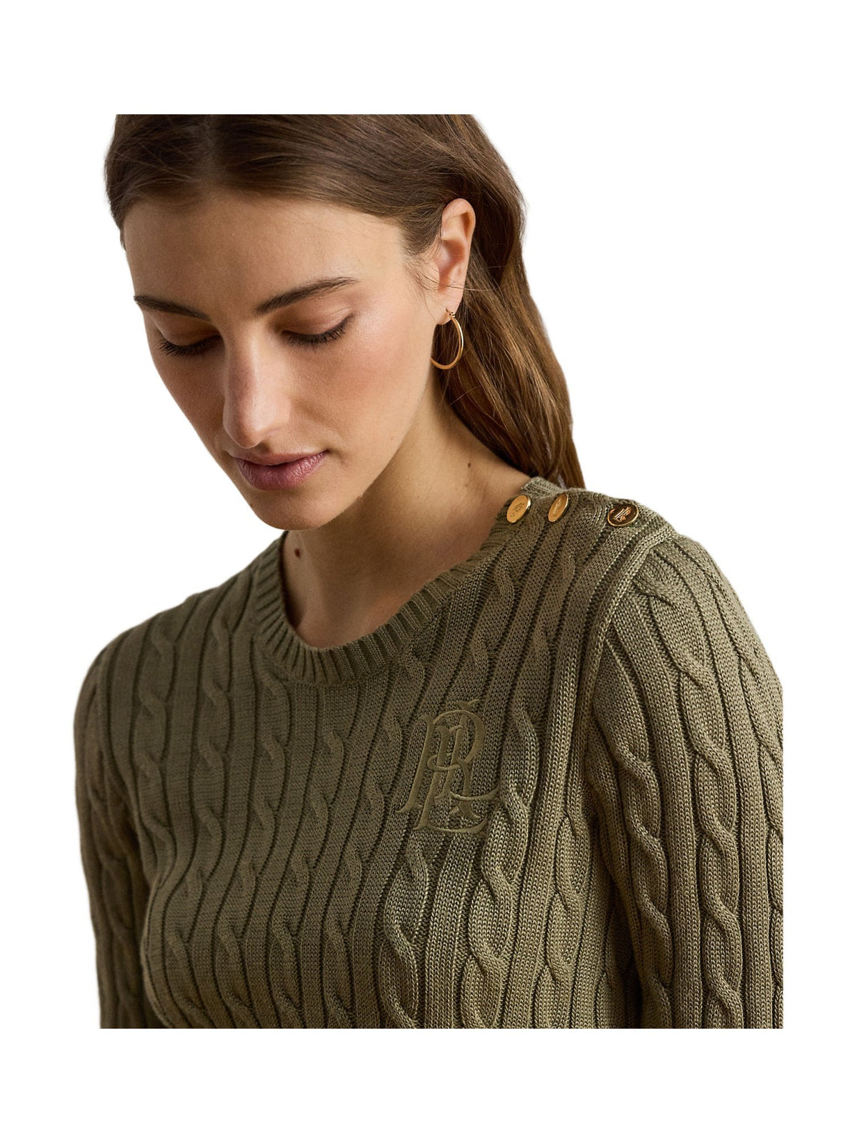 Maglione a trecce con rivestimento a bottoni