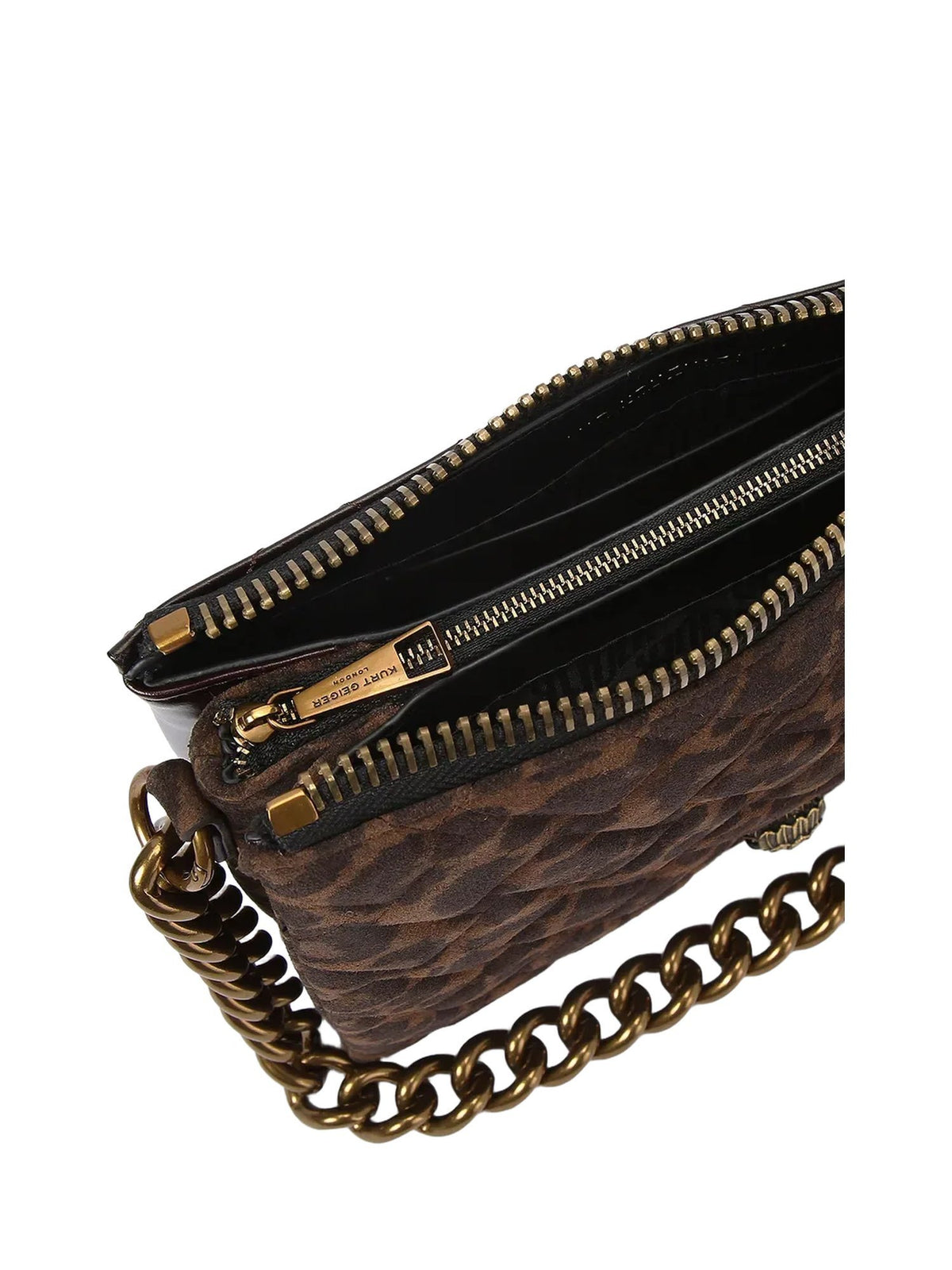 Borsa a tracolla kensington 3 pouch in pelle con stampa leopardata