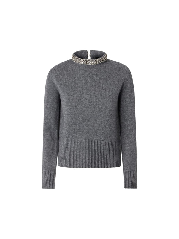 Maglia in misto lana con collo gioiello