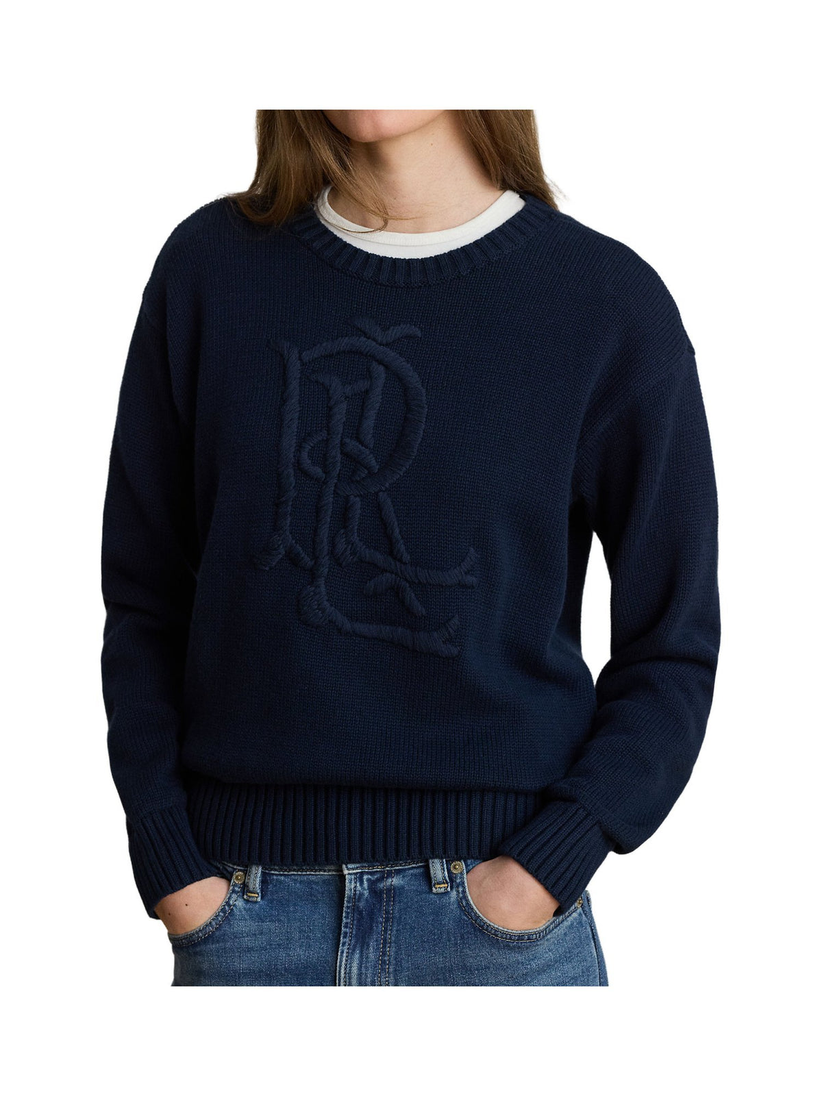 Maglione in cotone pettinato con logo ricamato