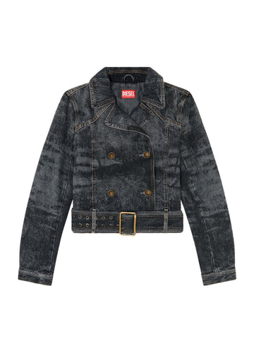 Giacca cropped in denim con cintura