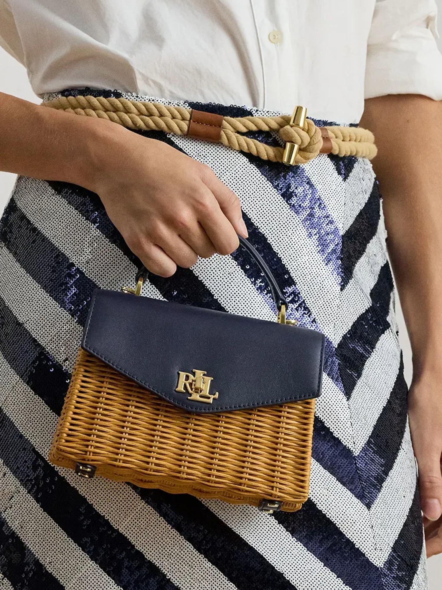 Lauren Ralph Lauren tas van leer en stro Farrah