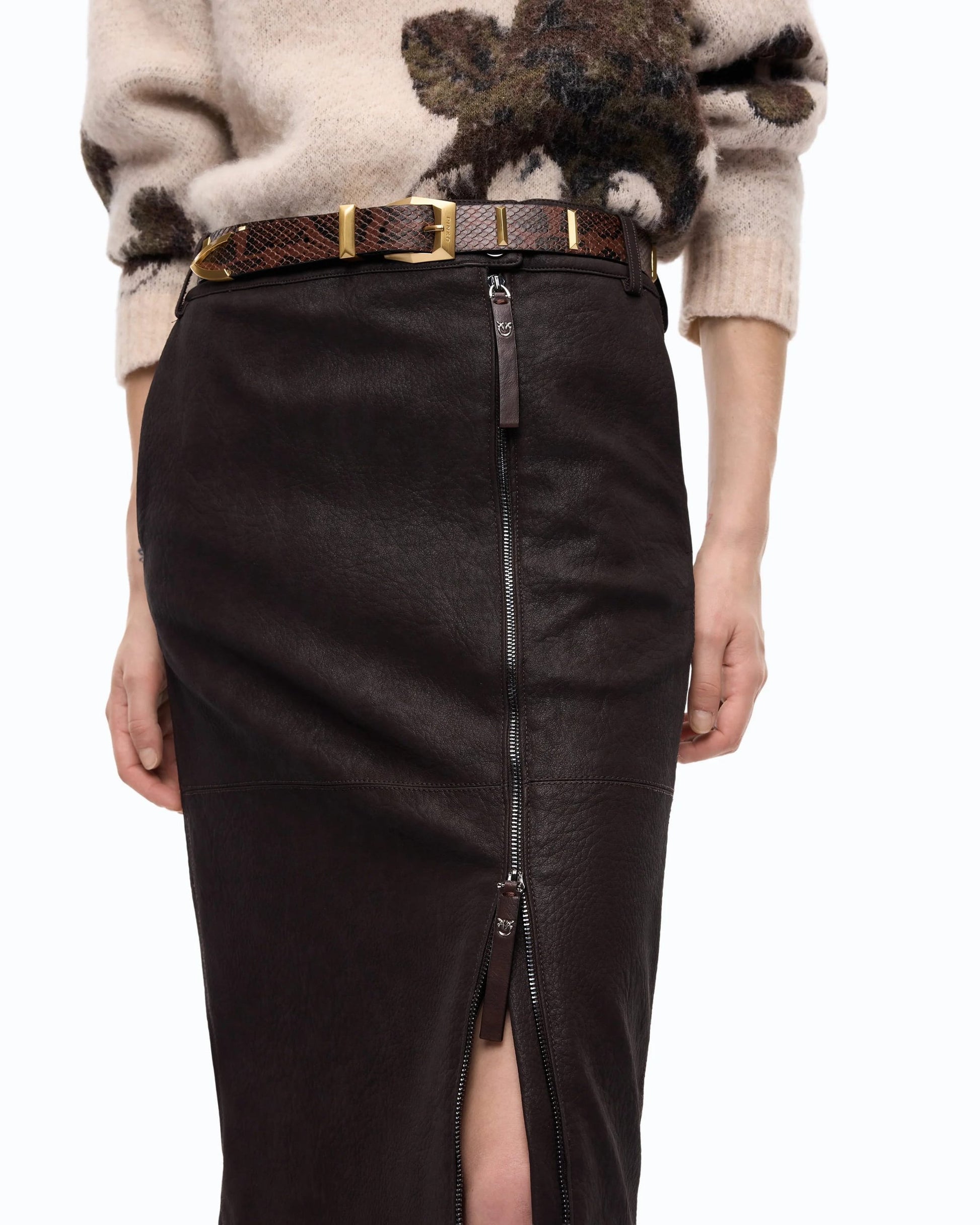 Pinko Gonna Longuette a Matita in Tessuto Nabuk donna