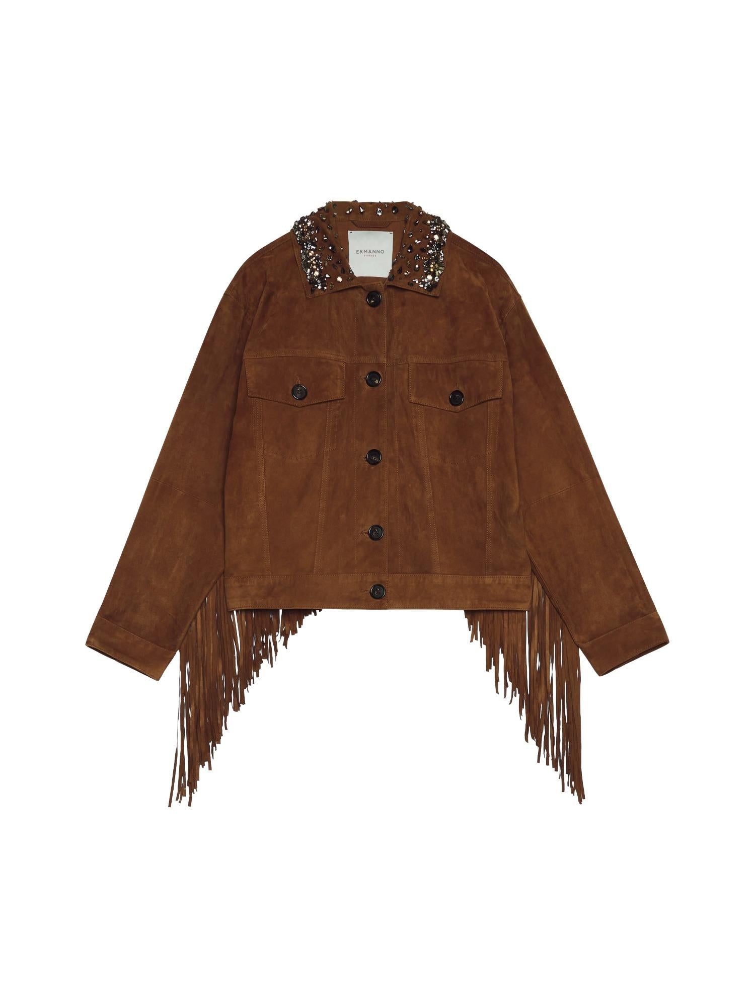 Ermanno Firenze Giubbino in suede con cristalli e frange
