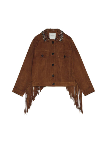 Ermanno Firenze Giubbino in suede con cristalli e frange