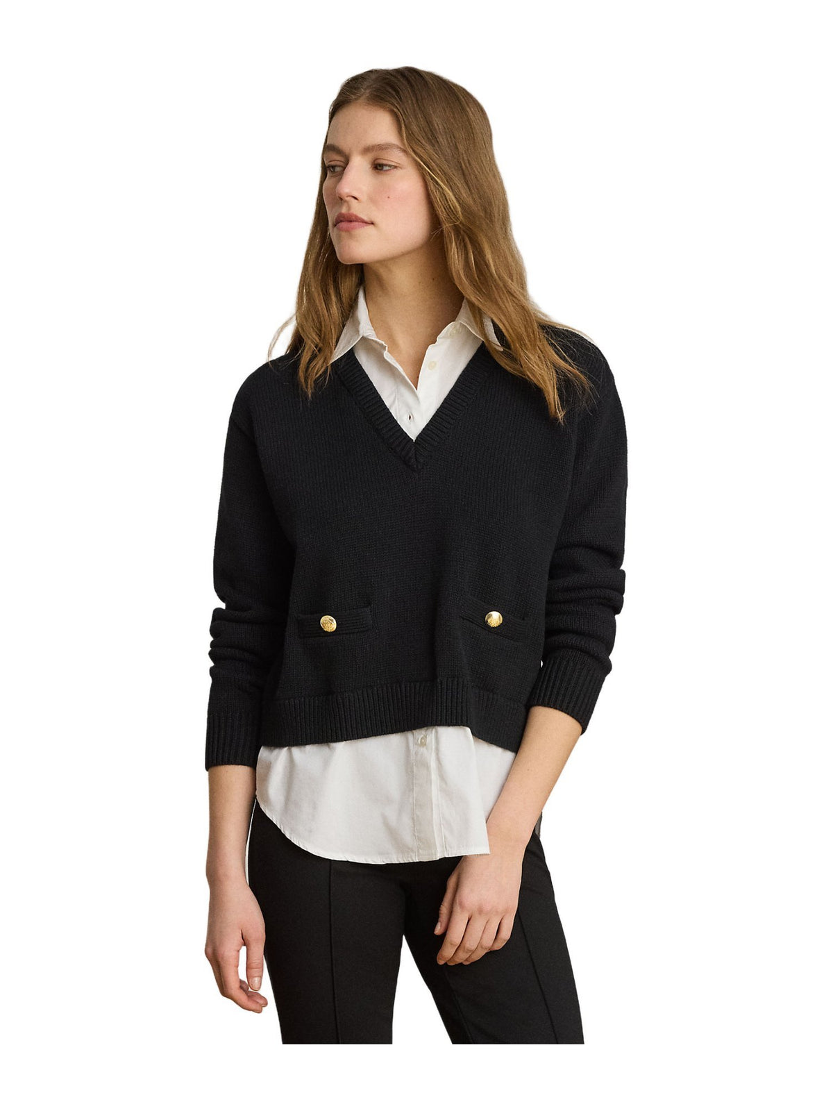 Maglione in cotone a strati con bottoni
