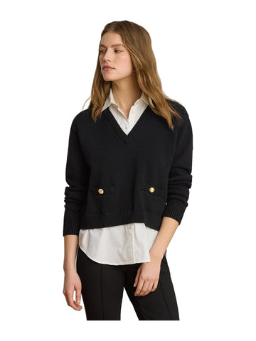 Maglione in cotone a strati con bottoni