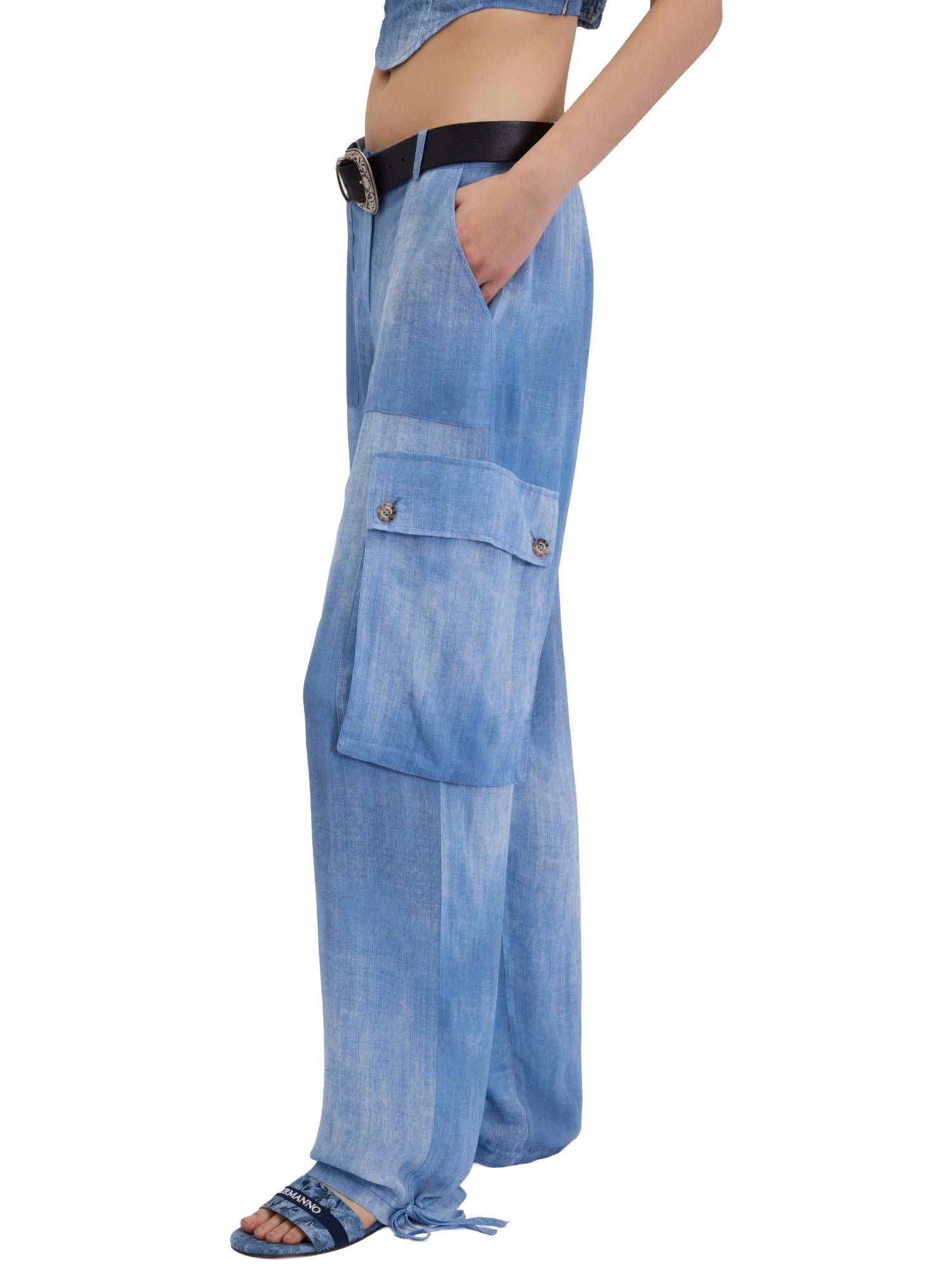 Ermanno Firenze Pantalone cargo con stampa denim