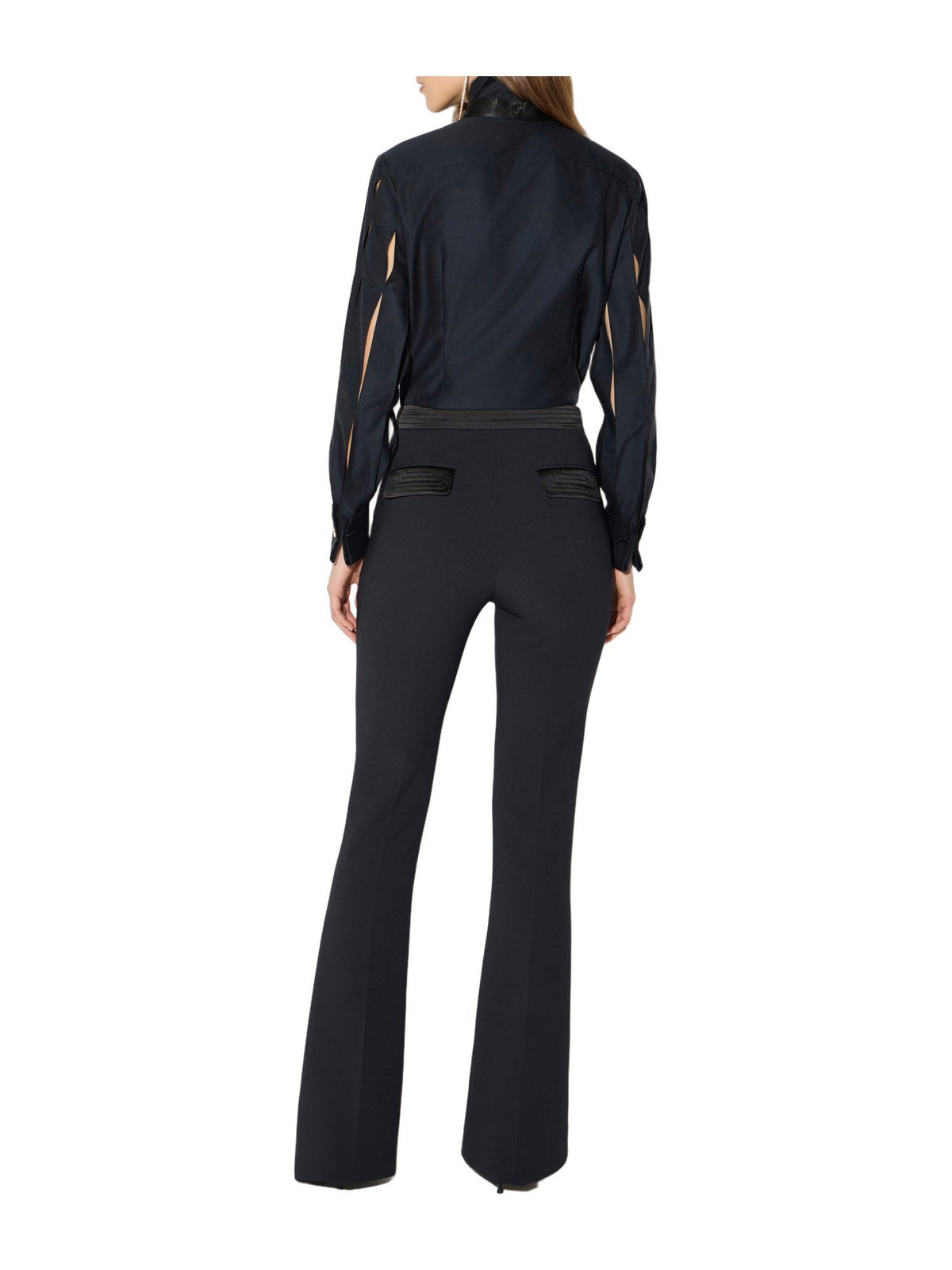 Pantaloni in doppio crêpe stretch e raso