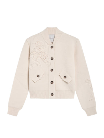 Bomber Corto in Maglia con Ricami Macramè