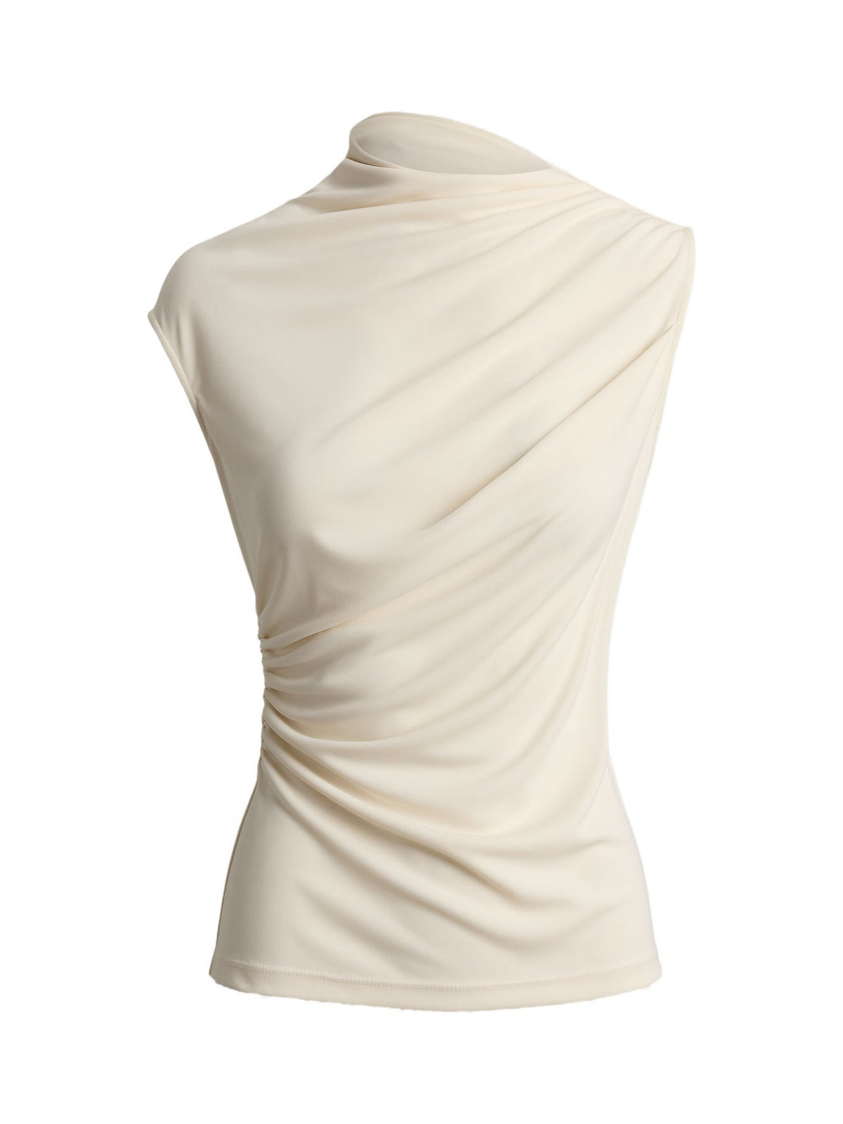 Top a collo alto in jersey elasticizzato arricciato