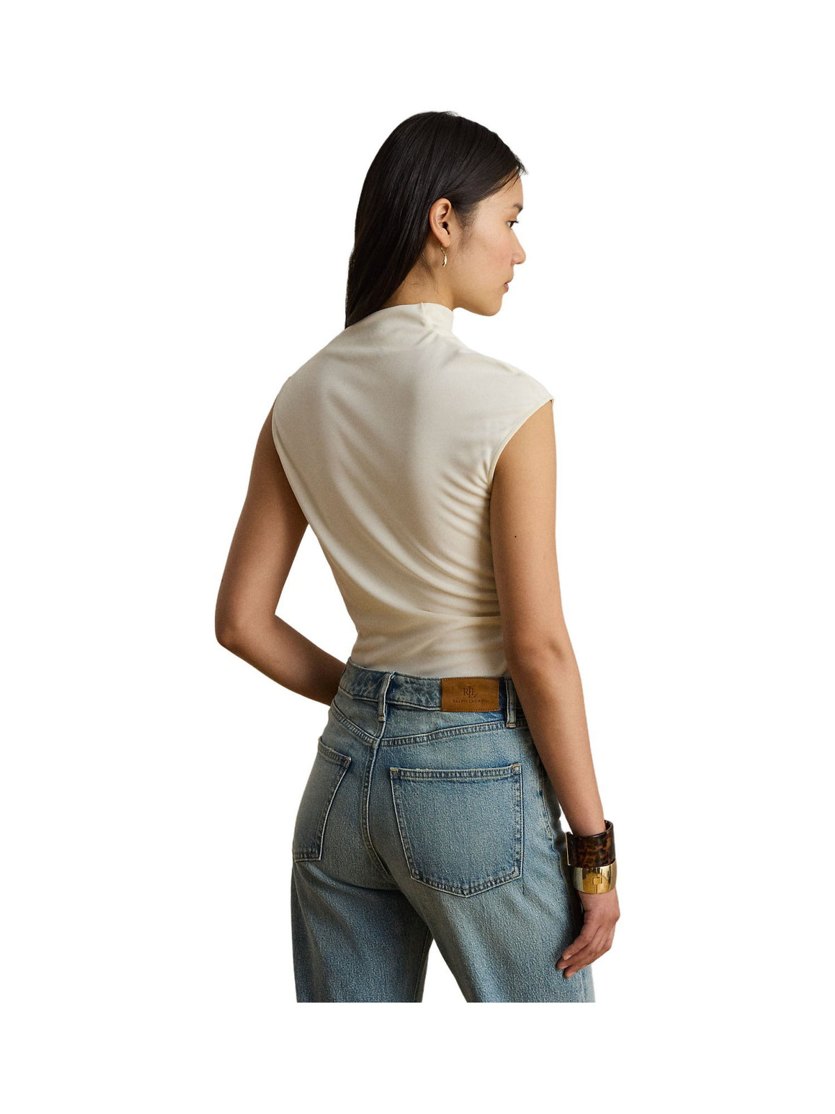 Top a collo alto in jersey elasticizzato arricciato