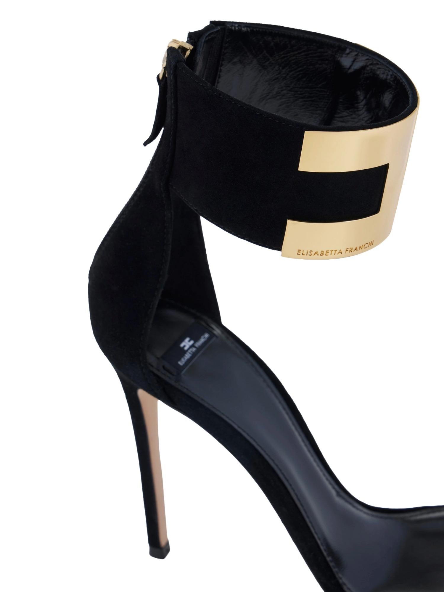 Elisabetta Franchi Sandali in suede con logo gioiello 10,5 cm